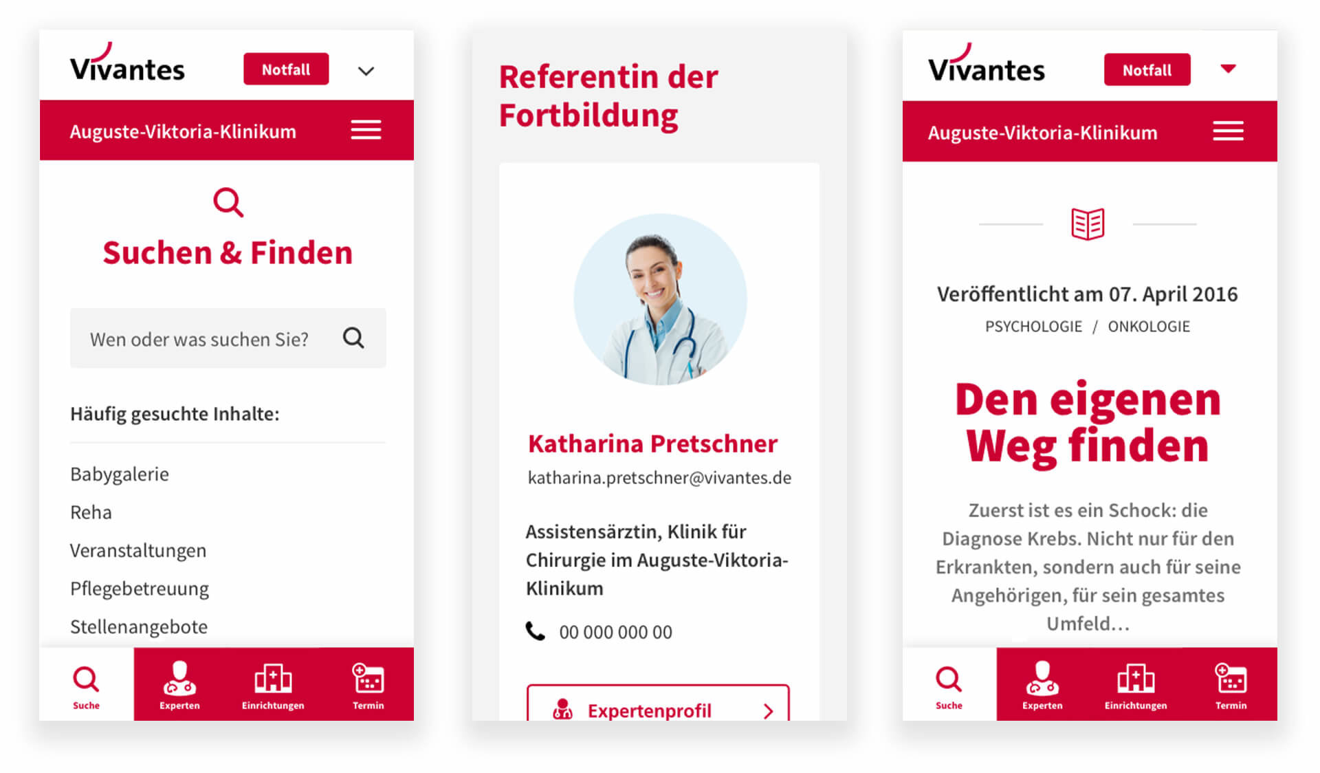 Vivantes mobile Ansicht